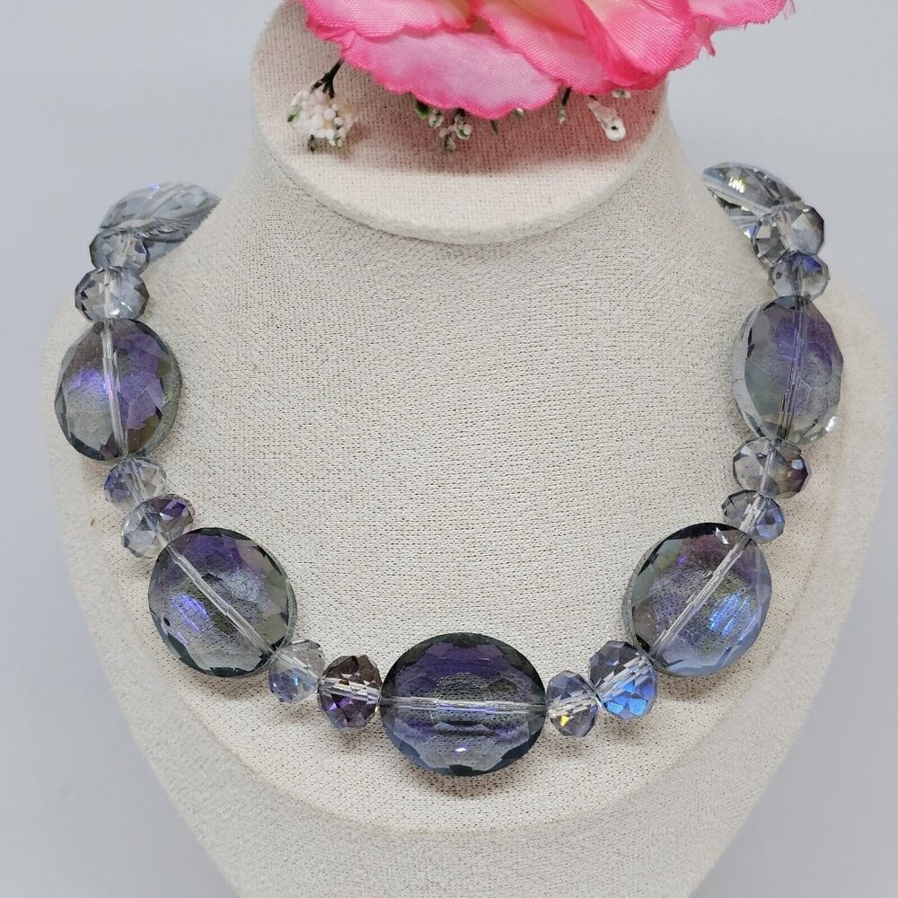 Faceted AB Smoky Crystal Glass Beaded Choker Necklace